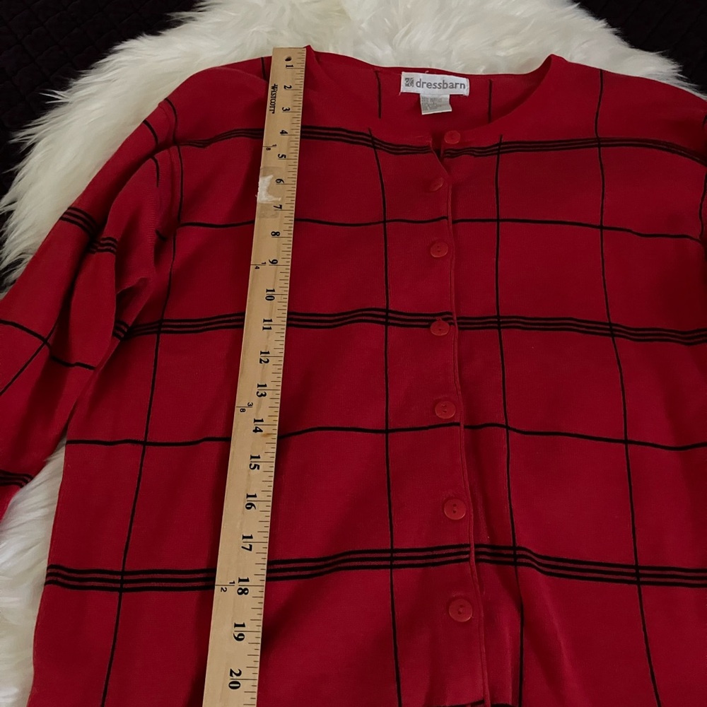 Dressbarn Red and Black Checkered Cardigan